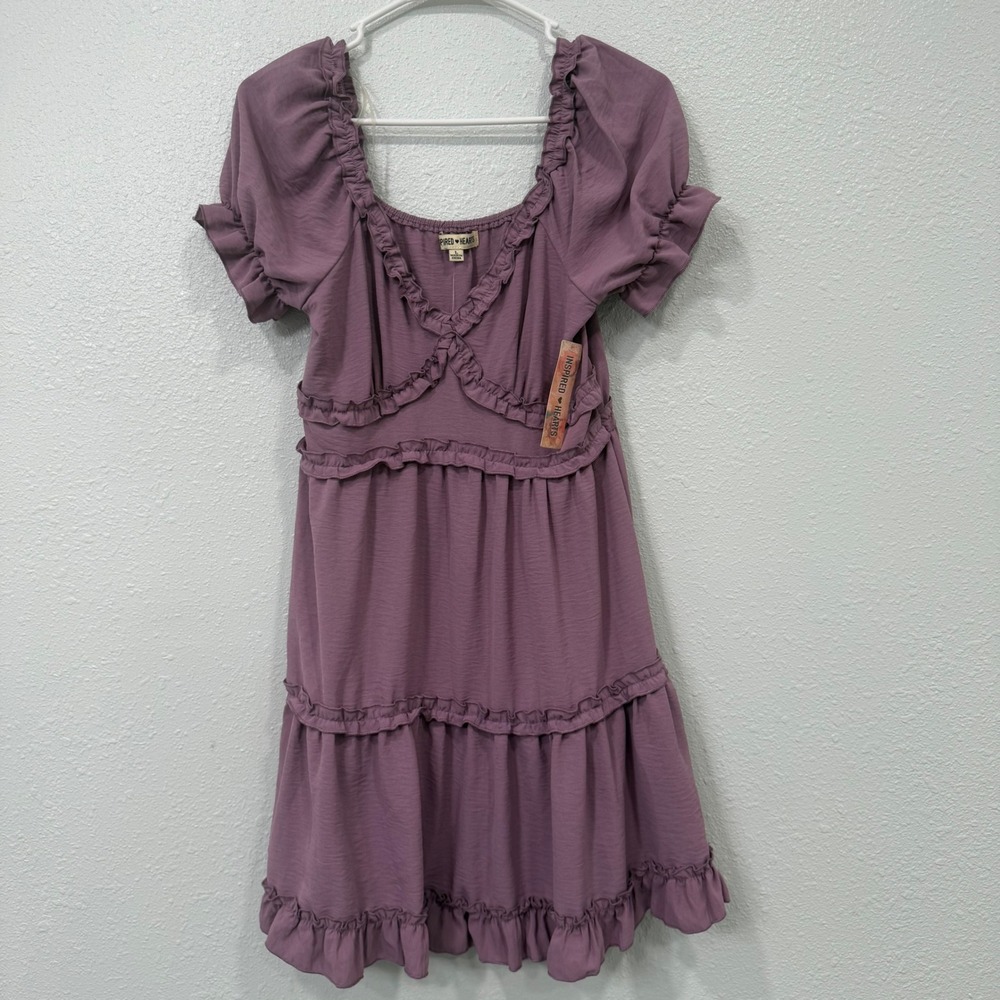 Inspired Hearts Women Purple Ruffle Tiered Babydoll Dress 6CSPV060R L NWT